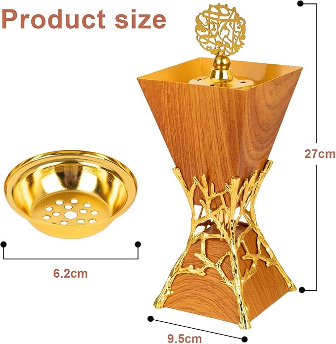 Bakhoor Burner, Charcoal Incense Burner, Frankincense Resin Incense Holder for Yoga, Spa Aromatherapy, Office & Home Decor Gifts Tan 10.6" inches Tall