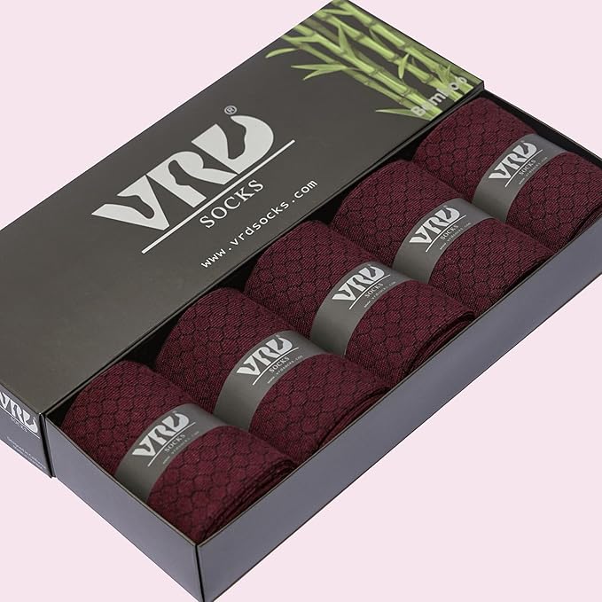 VRD Men’s Dress Socks, Bamboo 5-Pack Mens Socks, Mid Calf Length, Crew Socks Gift for Men Shoe Size 8-13