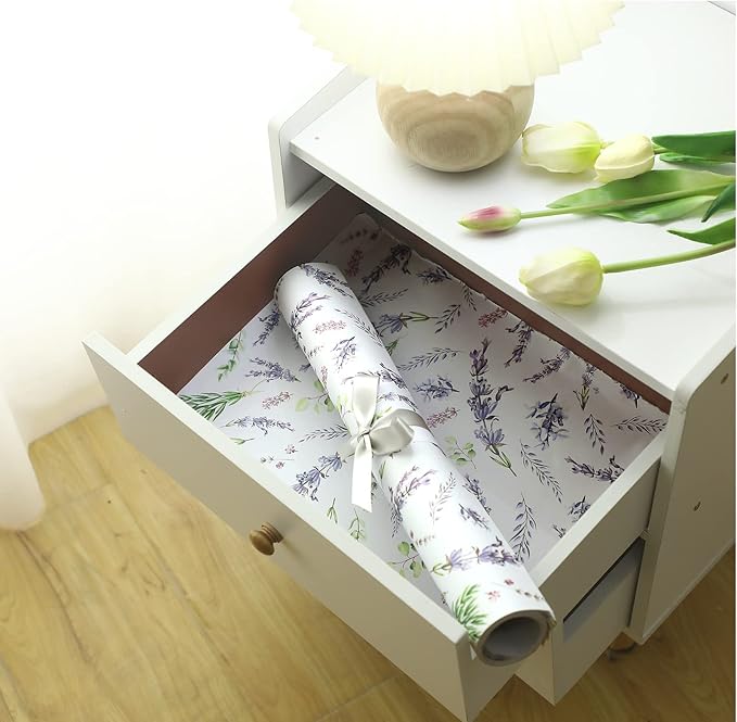 BBTO 20 Sheet Fragrant Drawer Liners for Dresser Scented Cabinet Paper Liners for Shelves 15.8 x 22 Inches Non Adhesive Drawer Paper Mats for Home Shelf Close (Lavender)
