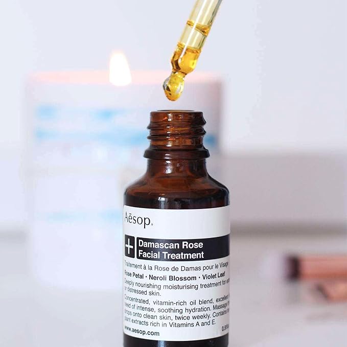 Aesop Damascan Rose Facial Treatment Oil | Hydrating Face Oil with Rose Petal, Neroli Blossom & Violet Leaf | Nourishing Vitamins & Fatty Acids for Dry, Distressed Skin | 0.8 fl oz