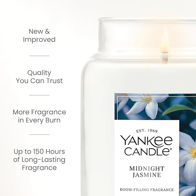 Yankee Candle Midnight Jasmine Scented Candle, 22oz Large Jar with up to 150 Hour Burn Time, Giftable