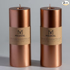 MOZEAL 3" x 8" Hand-Poured Unscented Large Candle, Smokeless Rustic Pillar Candle Set of 2, Slow Burn, No Drip, Approx 150 Hours Burning, Wedding, Dinner, Fall and Home Decorative, Tall Copper Candle