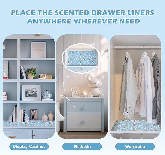 SCENTORINI Drawer Liners, 6 Sheets Fragrant Paper Liners,Baby Powder Scent Non-Adhesive Paper Sheets for Home Closet, Dresser Drawers, for Home Fragrance