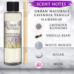 Urban Naturals Lavender Vanilla Scented Oil Reed Diffuser Refill | Includes a Free Set of Reed Sticks! Lavender Blossom, Creamy Vanilla, White Woods and Sugared Musk | 4 oz.