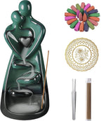 Ceramic Incense Burner, Waterfall Lovers Incense Holder with 30 Incense Sticks 20 Incense Cones, Creative Incense Waterfall Ornament, Backflow Incense Burner Holder, Zen Garden Meditation Home Decor