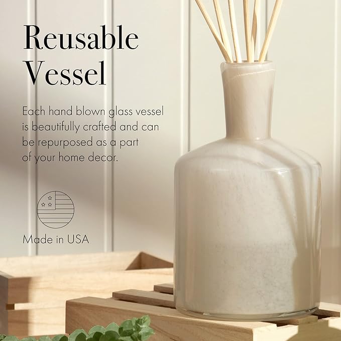 LAFCO New York Signature Reed Diffuser, Star Magnolia - 15 oz - Up to 9 Months Fragrance Life - Reusable, Hand Blown Glass Vessel - Natural Wood Reeds - Made in The USA