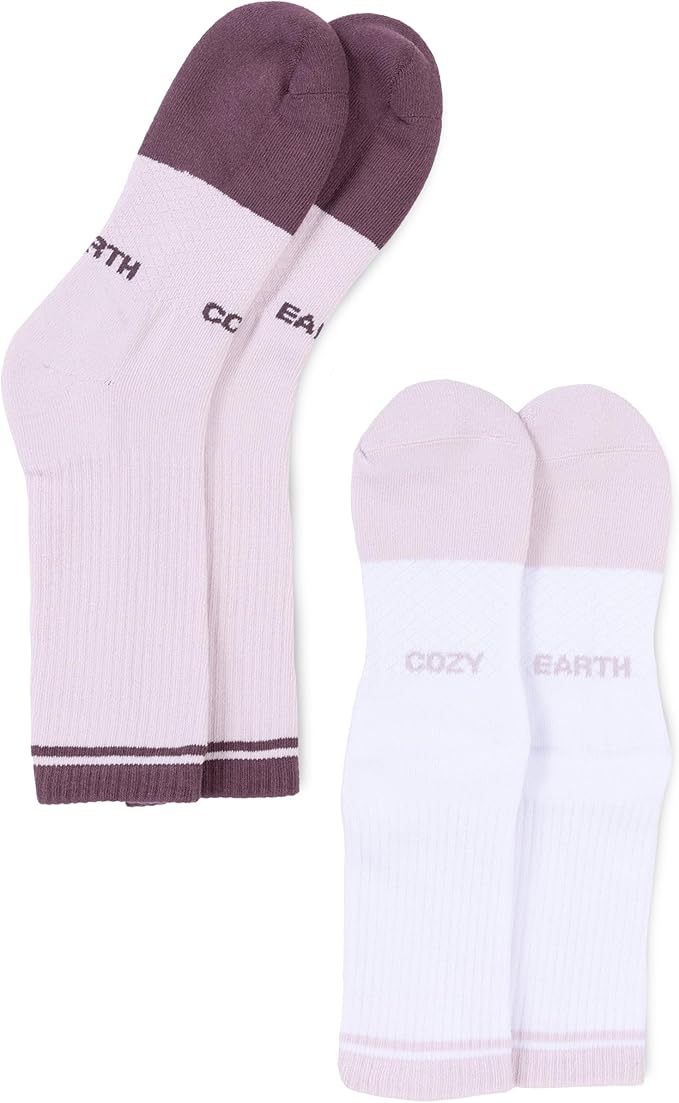 Cozy Earth Essential Calf Socks for Women and Men – Soft Mercerized Cotton Crew Socks 2-Pack Set – Heel & Arch Support