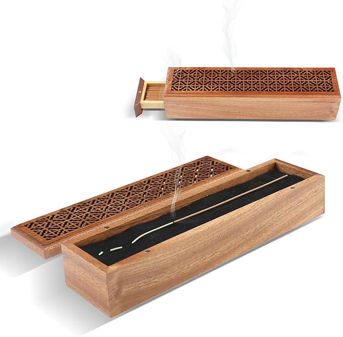 Incense Hoder Burner, Wooden Incense Storage Box for Sticks, Incense Stick Stand Burner Ash Catcher Tray for Meditation Yoga Spa Room Decor