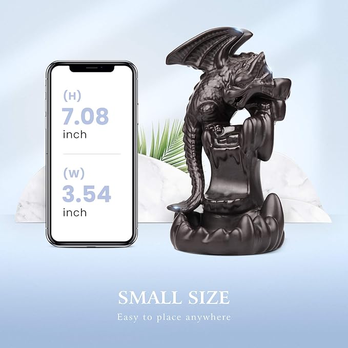 Ceramic Dragon Backflow Incense Holder Waterfall Incense Burner, Smoke Incense Holder, with 70 Backflow Incense Cones + 50 Incense Stick, 1 Mat, 1 Tweezers Home Decor (Brown-Flying Dragon)