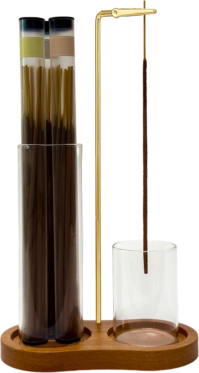 Glass Incense Holder, Incense Sticks Burner Holder with Storage,Hang Upside Down Incense Holder for Sticks with Glass Ash Catcher for Meditation Yoga Spa Room Decor (Retro Color)