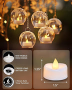 Flameless Candles, 24Pack Timer Fake Candle, LED Tea Light Candles, Battery Operated Votives with 6 Hours Timer Auto for Halloween Christmas Wedding Decor-1.5'' D X 1.25'' H, Warm Yellow