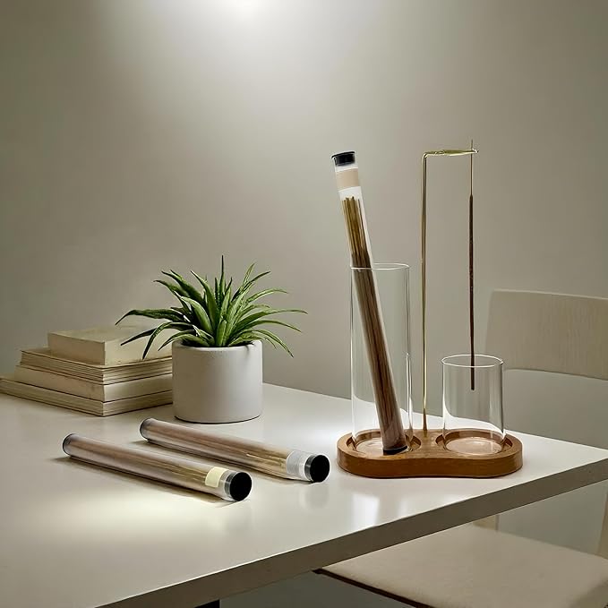 Glass Incense Holder, Incense Sticks Burner Holder with Storage,Hang Upside Down Incense Holder for Sticks with Glass Ash Catcher for Meditation Yoga Spa Room Decor (Retro Color)