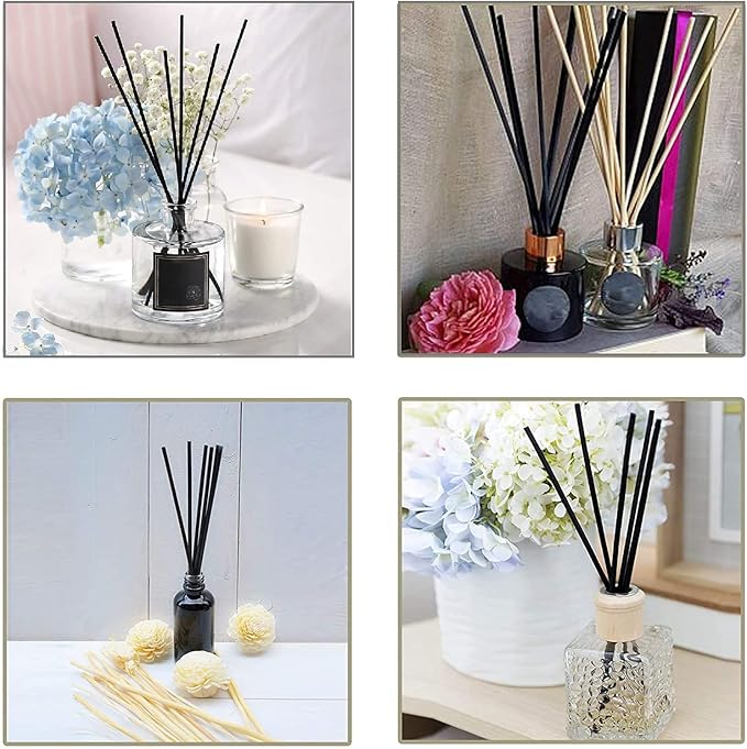 Resafy Reed Diffuser Sticks, Jecnovo Pack of 100 Fiber Sticks with Handmade Linen Bag, Safe and Non-Toxic, 9 Inches Long 3mm Diameter Aromatherapy Diffusers for Home, Spa and Office(Black)