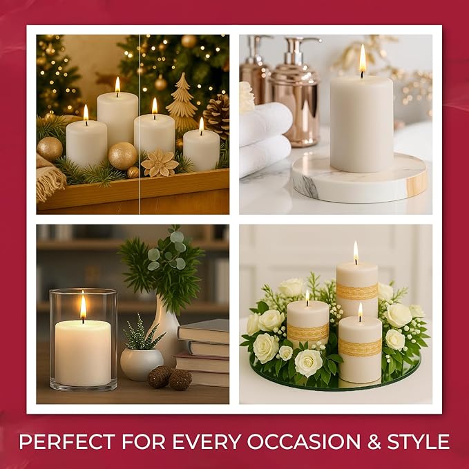 Biedermann & Sons Dripless Unscented Pillar Candles, 45-Hour Burn Time, Champagne, 3 x 4 Inch - Set of 6