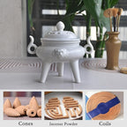 Ceramic Incense Cone Burner with Lid,Stylish Incense Holder for Coil Incense and Powder Incense,Mediation Gift,Room Decor(White)