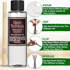 Urban Naturals Reed Diffuser Oil Refill, Mahogany Coconut Diffuser Oils with Sandalwood, Coconut, Oakmoss, 4 oz + Free Reed Sticks, Made in The USA