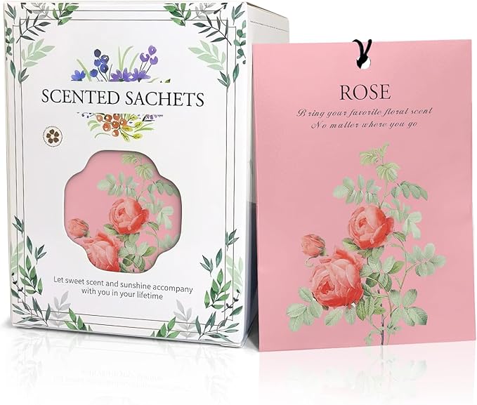 Rose Scented Sachet Bags - 12 Pack Closet Freshener Odor Eliminator, Long Lasting Home Fragrance for Drawers, Wardrobes & Cars, House Smell Good Products, Air Freshener for Closet
