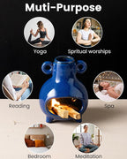 Handcrafted Palo Santo Holder, Incense Candle and Matchstick Mini Chiminea for Meditation Space, Wood Sticks and Bulk Incense, Blue