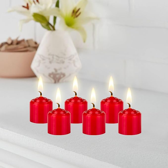 Mega Candles 12 pcs Unscented Red Votive Candles, Hand Poured Wax Candle 10 Hours 1.38 Inch x 1.5 Inch, Home Décor, Wedding Receptions, Centerpieces, Occasions, Events, Festivities, Meditations