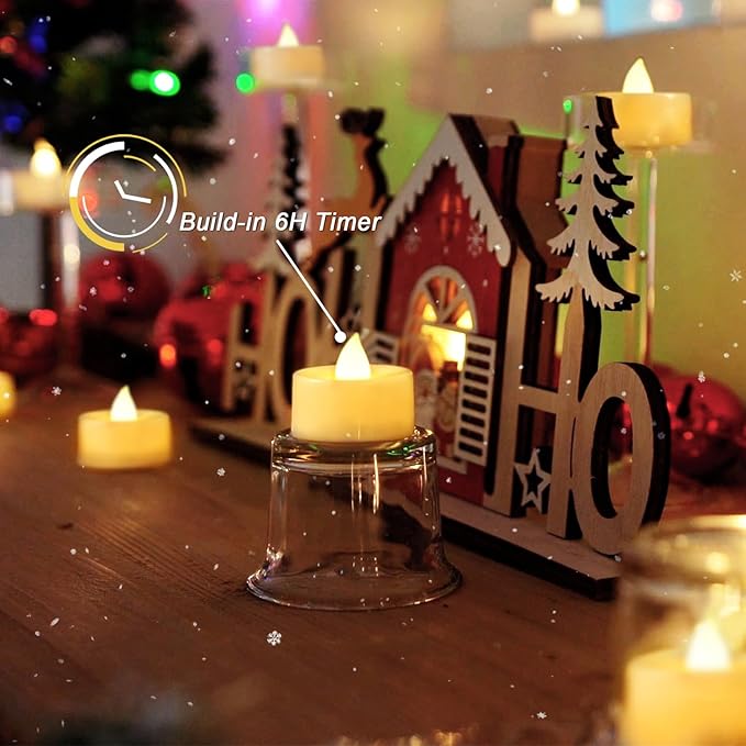 BEICHI 12-Pack Timer Tea Lights Candles Battery Operated, LED Tea Lights, Built-in 6 Hours Timer, Flameless Fake Candles, Tea Light Flickering Votive Candle 1.5'' D x 1.3'' H (Ivory Shell)