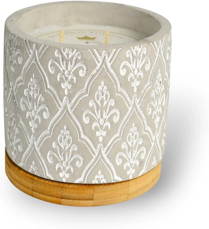 Classic Damask Pattern Large 16 Ounce Stone/Wax Scented Votive Jar Candle for Home or Office, Bayou Blossom