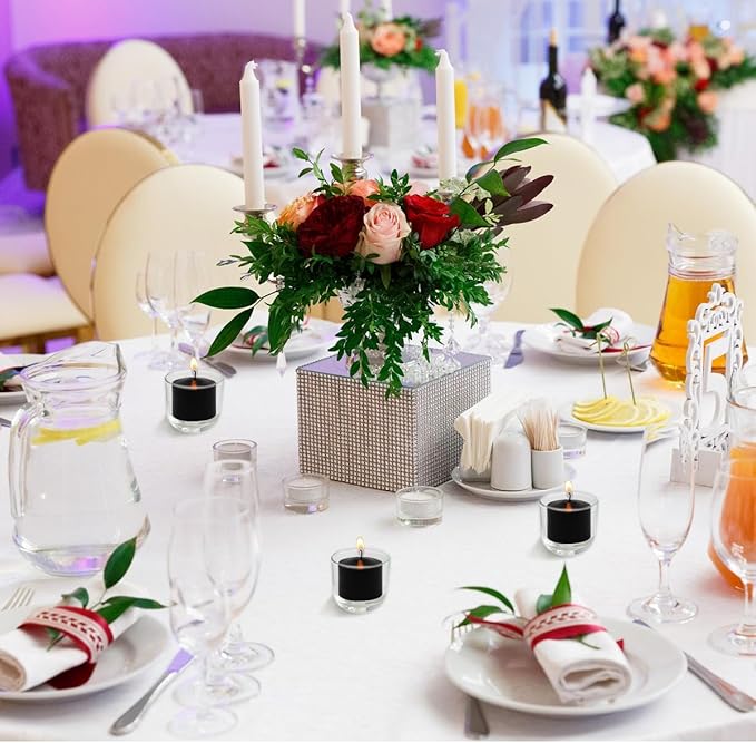 Black Votive Candles, 9 Packs Unscented Small Votives for Halloween, Wedding, Holiday Party, Home (8 Hour), 1.5" D x 1.25" H