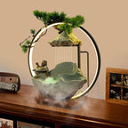 Backflow Incense Holder with Water Fountains and LED Light, Rockery, Maitreya and Plants Perfect for Relaxing or Home Decor (Maitreya witn Rockery)