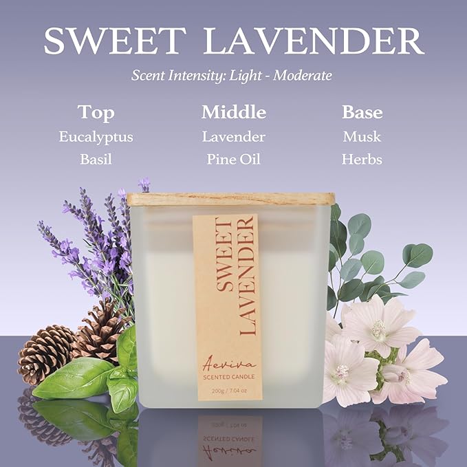 Scented Candle, 7.04 oz Lavender Aromatherapy Candle, Natural Soy Wax with Wooden Wick, Candles for Home, 45 Hours Burn Time, Scented Jar Candle Gifts