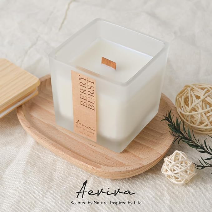 Scented Candle, 7.04 oz Berry Burst Aromatherapy Candle, Natural Soy Wax with Wooden Wick, 45 Hours Burn Time, Stress Relief Meditation Amber Jar Candle Gifts