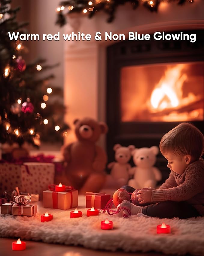 Raycare Red Tea Lights Battery Operated, 50 Pack Long Lasting Electric Votive Candles, Realistic Fake Flameless LED Tea Lights for Wedding Party Thanksgiving Christmas Halloween Decorations