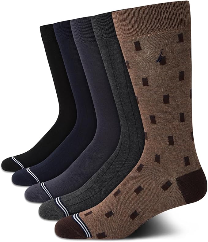 Nautica Mens Dress Socks - 5 Pack Breathable Comfort Stretch Crew-Length Work Socks for Men for Business Formal Wear (6-12.5)