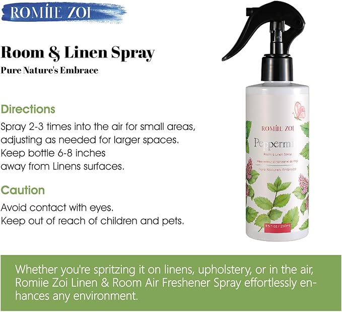 Room and Linen Spray Air Freshener Room Mist, with Natural Plant Extract - Peppermint Room Spray- 8.5 FL OZ.