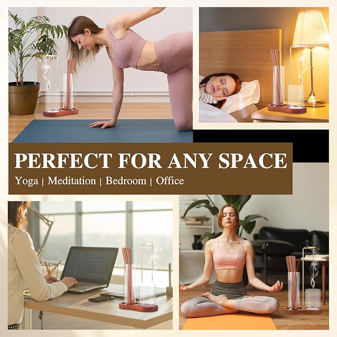 2 in 1 Incense Holder for Sticks with Glass Ash Catcher, Anti-Ash Flying Upside Down Insence Stick Burner, Modern Vertical Inscents-Sticks Holder for Yoga Spa Meditation Home Decor