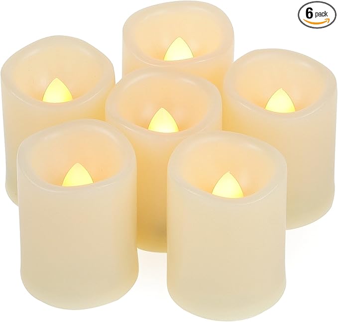 CANDLE CHOICE Battery Operated Flameless Votive Candles with Timer Flickering Fake Electric LED Tea Lights Set Wedding Party Holiday Decorations Table Centerpiece Long Lasting Batteries Included 6 PCS