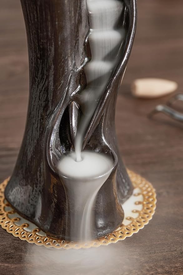 Unique Cloud Stairs Ceramic Waterfall Incense Holder, Paired with a Pack of Backflow Incense Cones. (Metallic)