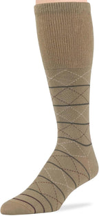 7BigStars Men's Diabetic Extra Wide Cotton Dress Business Mid Calf Socks - 5 PackBig Tall - Argyle, Stripe, Geometric - Sock Size 13-15 Shoe Size 12-15 XL Khaki, Brown