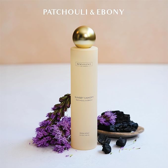 Benevolence LA Sunset Canopy Room Spray | Patchouli & Ebony | 3.4oz | Versatile Home Fragrance, Pillow & Linen Spray | Low VOC, No Alcohol | Malibu Sands Collection