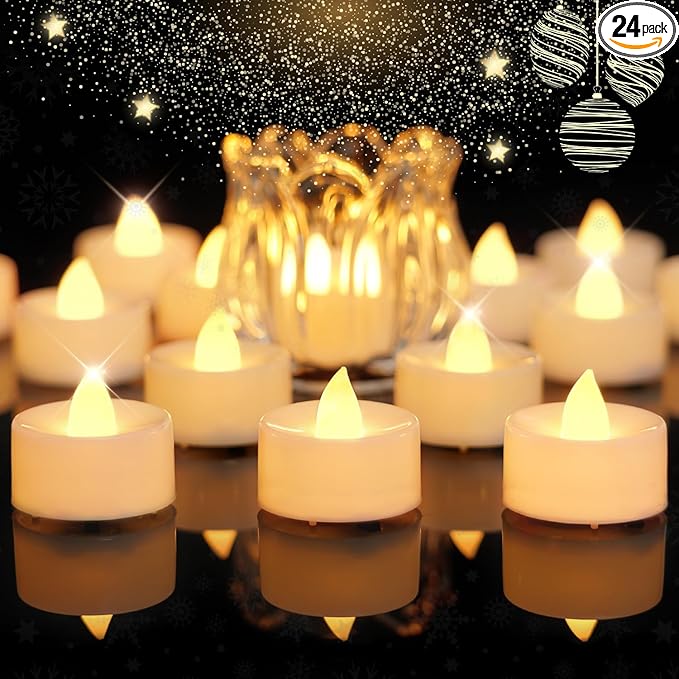 BEICHI 24 PCS Flameless TeaLights Candles with Timer, 6 Hour On and 18 Hour Off Cycle, Battery Operated LED Tea Lights Flickering Votive Candles Warm Yellow Light