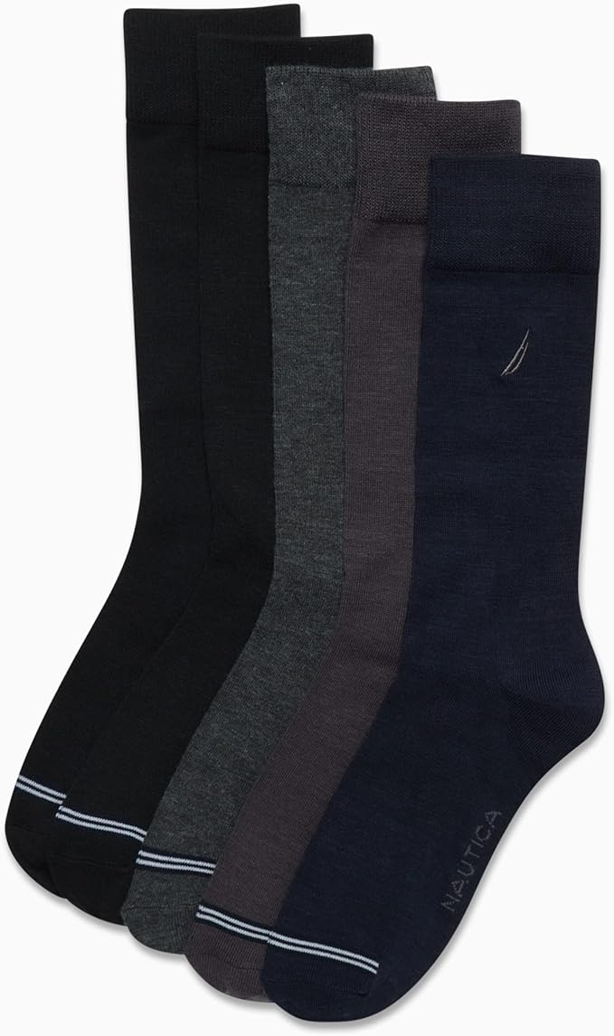 Nautica Mens Dress Socks - 5 Pack Breathable Comfort Stretch Crew-Length Work Socks for Men for Business Formal Wear (6-12.5)