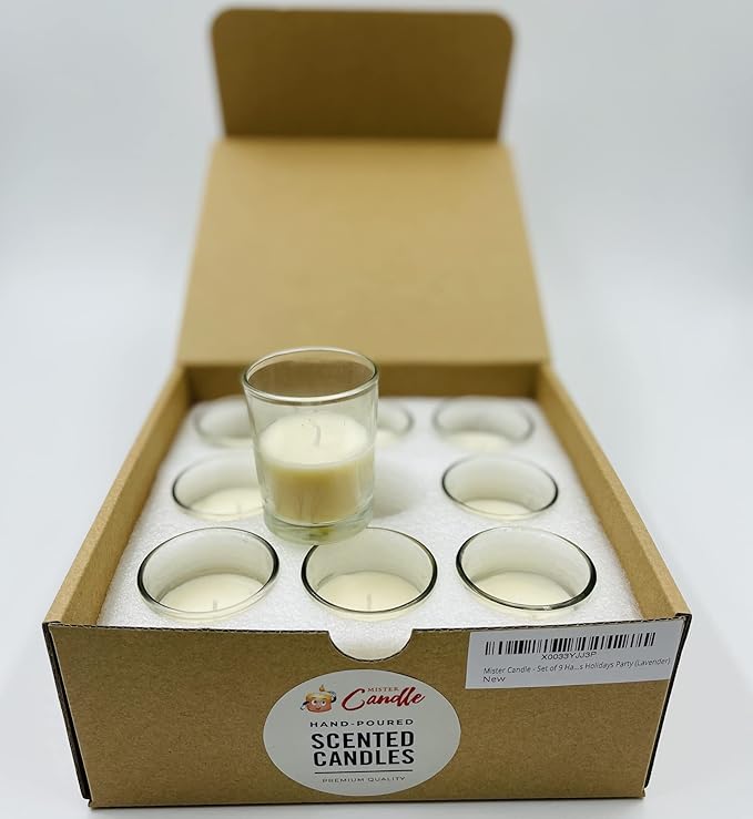 Mister Candle – Set of 9 Jasmine Scented Votive Candles in Glass Holders, Hand Poured Soy Wax, 10 Hour Burn Time, Aromatherapy Candles for Spa, Weddings, Parties, Gifts