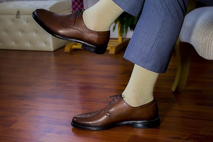 Hugh Ugoli Men's Bamboo Dress Socks for Business & Trouser, Thin & Seamless Crew Socks, 4 Pairs with Gift Box, Shoe Size 8-12