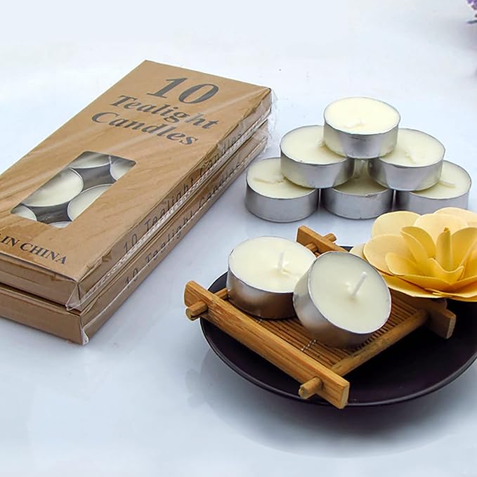 10 Pack Tea Candles Wedding Party and Home Decoration Votive Parties Tealight Small Wishing Bulk with 1.5-2 Hours Extended Burn Time Mini for Birthday Emergency Family (White)