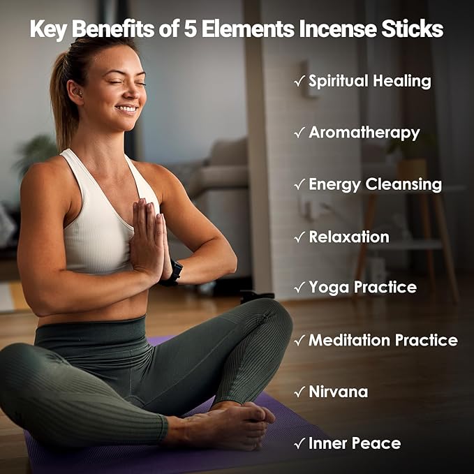 Premium Incense Sticks Set of 5 Elements Earth, Water, Air, Fire, Space 2 Celestial Bodies Sun & Moon| 140 Natural Agarbatti with Burner| for Home Pooja, Meditation, Yoga, Aromatherapy