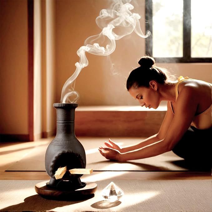 Handcrafted Palo Santo Burner–Mexican Style Clay Incense Dish for Aromatherapy and Stress Relief–Compatible with Wood Sticks, Sage,Cone Incense–Mini Home Altar with Unique Chimney Design