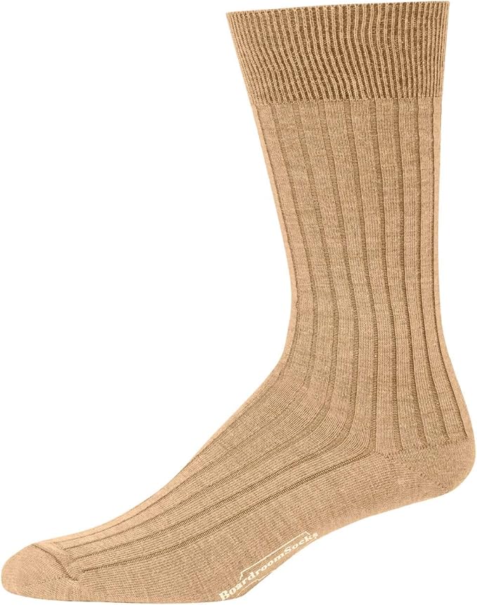 Merino Wool Mid-Calf Dress Socks for Men, Ribbed Dress Socks