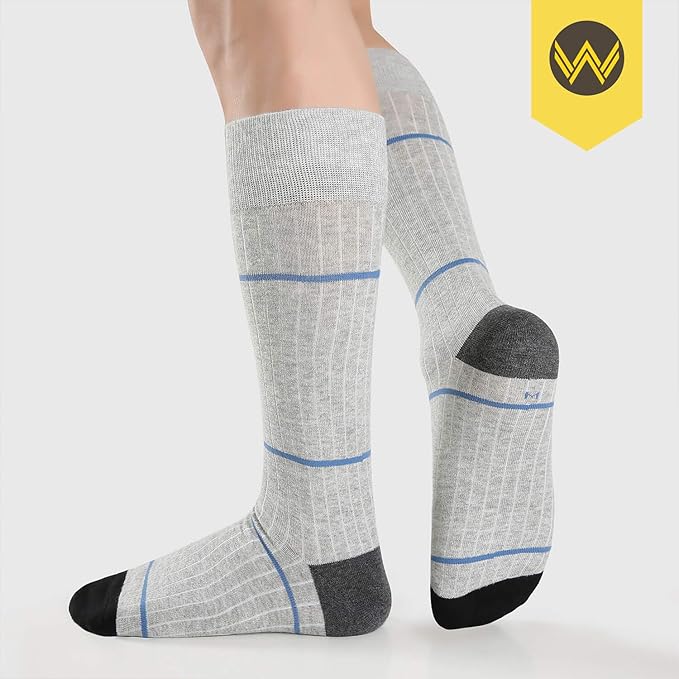 WANDER Men's Dress Socks Cotton Thin Classic Lightweight Socks 6/8 Pairs Solid & Patterned Soft Breathable Socks