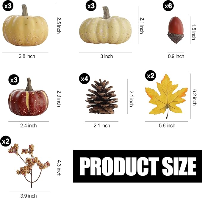 Artgar Pumpkin Decor Set, 23 PCS Fall Harvest Decorations Including Mini Pumpkins, Acorns, Pinecones, Berries, Maple Leaves for Home Table Wedding DIY Fall Halloween Thanksgiving Decor