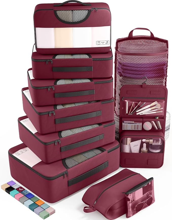 Veken 10 Set Packing Cubes for Travel Essential, Suitcase Organizer Bags in 4 Sizes, Carry-On Luggage Accessories with Large Laundry & Hanging Toiletry Bag, Must-Have for Airplane, Road Trip & Camping