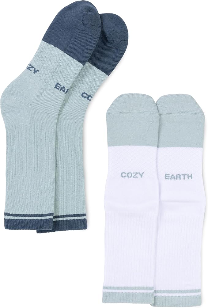 Cozy Earth Essential Calf Socks for Women and Men – Soft Mercerized Cotton Crew Socks 2-Pack Set – Heel & Arch Support