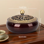 Copper Incense Burner with Stick Holder, Incense Stick Holder Cone Coil Holder with Fireproof Cotton for Madiation Yoga Spa Home Office Decor (Brown)